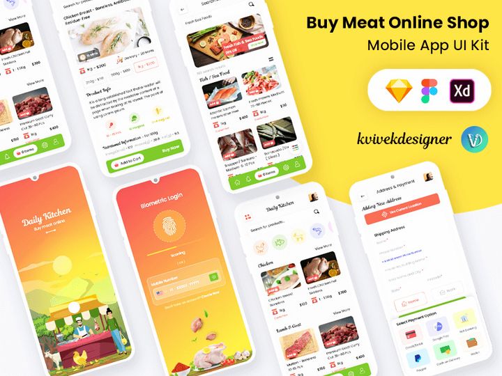 Buy Meat Products Online Shop Mobile App UI Kit