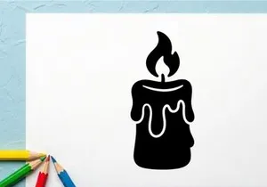 Black Candle with Flame and Melting Wax for Halloween or Candlelight