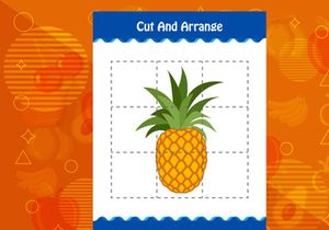 10 Pages Cut and arrange with a fruit worksheet for kids. Educational game for children