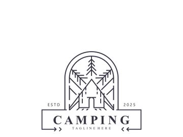 Camping logo or illustration monoline or line art style tent template design preview picture