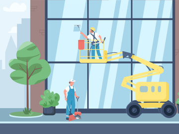 Urban cleaning flat color vector illustration preview picture