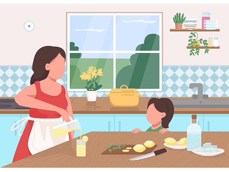 Make lemonade at home flat color vector illustration