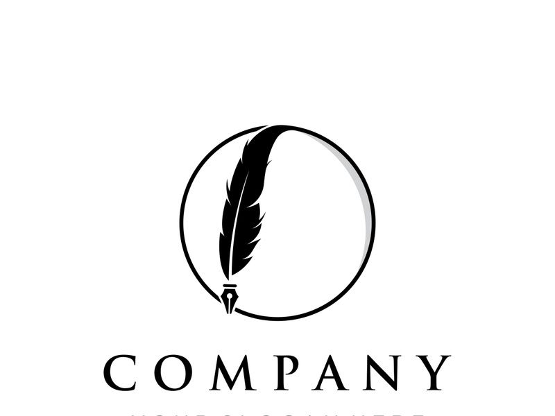 Vintage quill pen logo creative design and with ink.Classic and luxury stationery illustration.