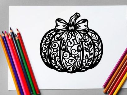 Calabaza decorativa de Halloween con moño y patrones florales