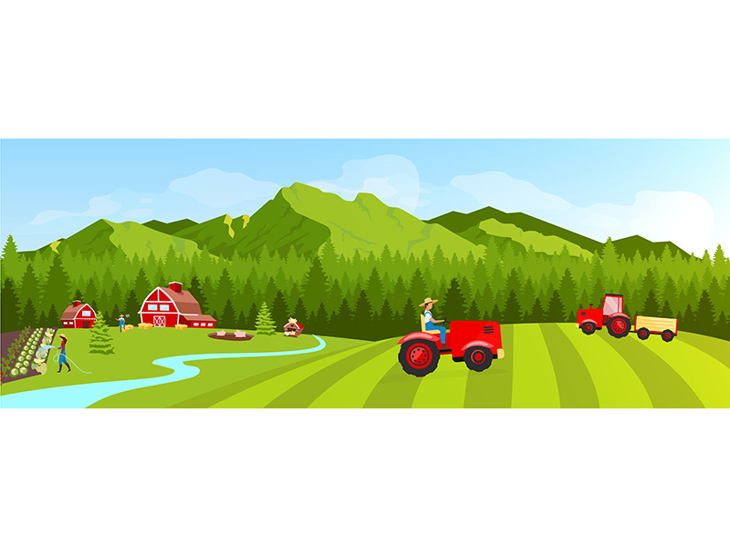 Farmland flat color vector illustration