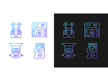 Drone use gradient manual label icons set for dark and light mode preview picture