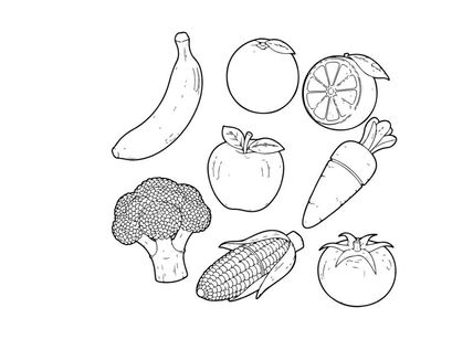 Fresh fruits vegetables flat design vector illustration set