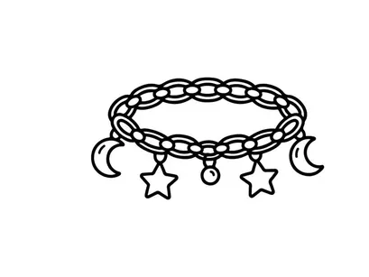 Celestial charm bracelet icon. Witchy jewelry line art with moon and star pendants.