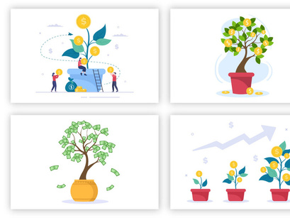 16 Money Tree Investment Financial Illustration