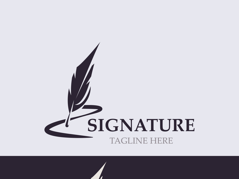 Feather and signature logo design minimalist business symbol sign template illustration