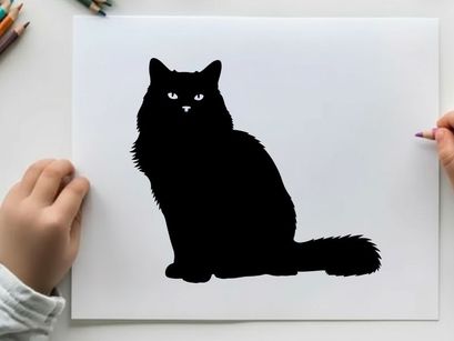 Silhouette of a black cat sitting and looking forward
