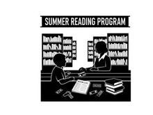 Summer reading program advertisement with silhouette of child and librarian