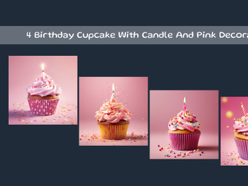 Birthday Cupcake With Candle And Pink Decoration preview picture