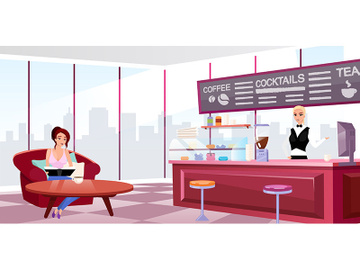Megapolis coffeehouse interior flat vector illustration preview picture