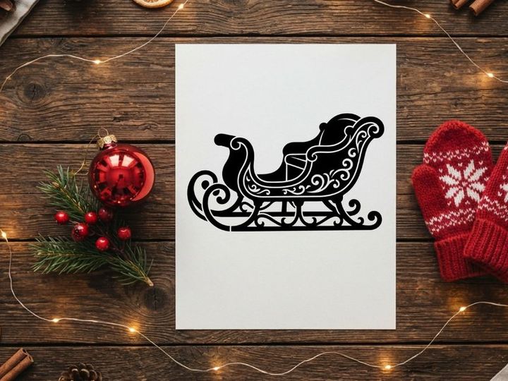Silueta negra de un trineo decorativo navideño aislado sobre fondo blanco
