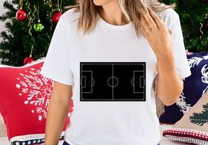 A soccer field diagram with markings and goals on a white background