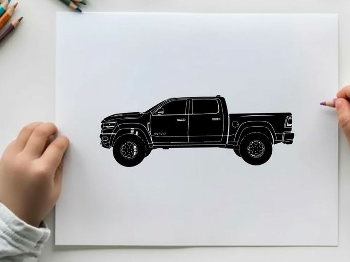 Silhouette of a black pickup truck with a crew cab silhouette
