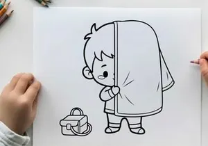 Crying child holding broken umbrella vector illustration