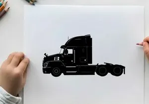 Silhouette of a semi truck with sleeper cabin