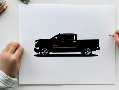 Silhouette of a black pickup truck on a white background