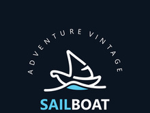 Sailboat vintage logo minimalist with wave, travel yacth or sailing boat vector design template