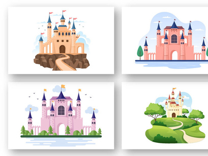 20 Castle with Prince and Queen Cartoon Illustration