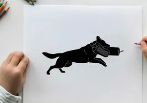 Dog silhouette running with a bite sleeve in mouth