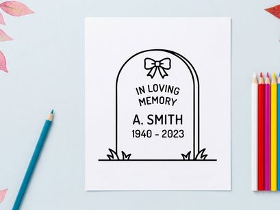 Memorial headstone with engraved epitaph for funeral tribute. Classic gravestone design honoring loved one with birth and death dates.