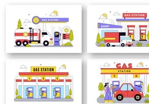 10 Gas Station Vector Illustration