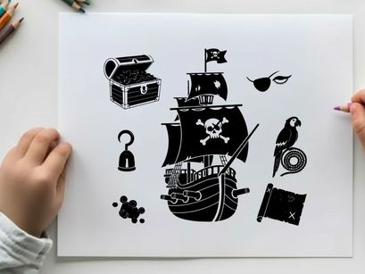 ilustrasi vektor desain datar kapal bajak laut dan harta karun