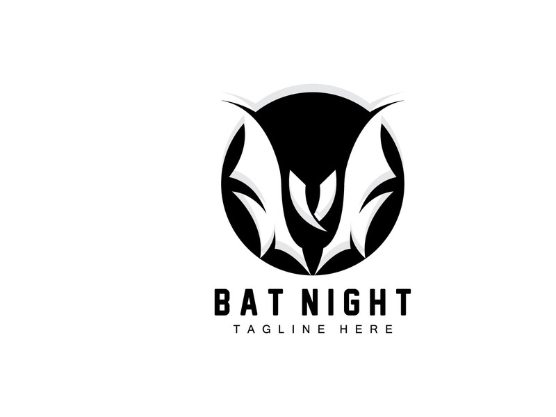 Bat Logo, Hanging Bat Animal Vector, Hallowen Night Animal Icon Design