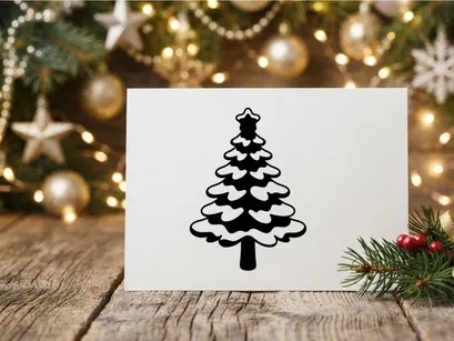 Silueta en blanco y negro de un árbol de Navidad con nieve en las ramas para diseño navideño