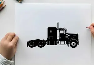 Silhouette of a semi truck tractor unit with sleeper cabin