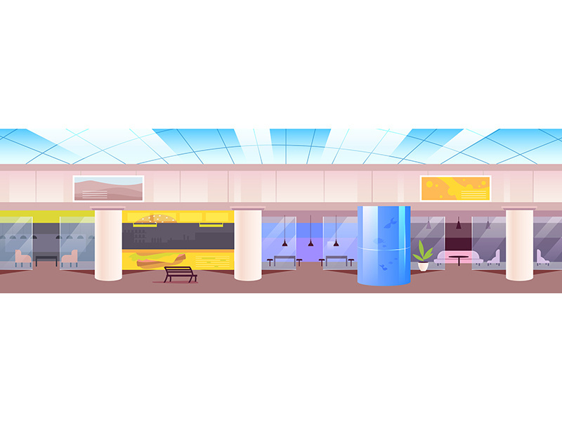 Food court flat color vector illustration