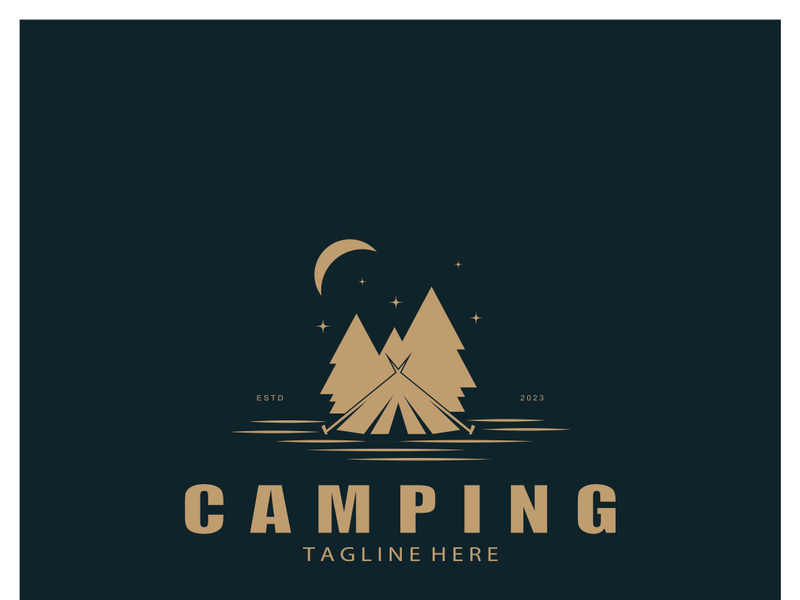 vintage and retro tent logo, camping. With tent, tree and bonfire sign. adventurers, scouts, climbers, camping equipment center