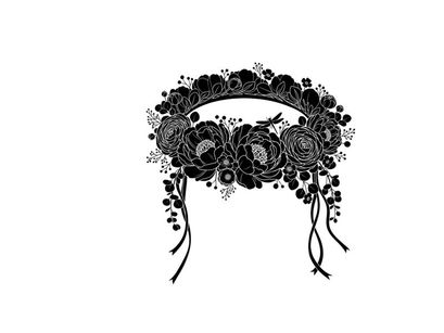 Silhouette of a decorative floral headband with ribbons