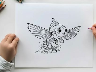 Flying fish cartoon mascot vector illustration flat design