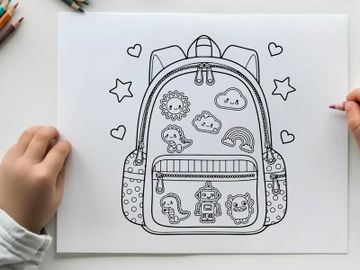 Cute school backpack with space and baby animals vector illustration preview picture