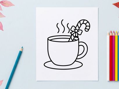 Hot holiday coffee cup with steam and festive floral decoration for Christmas morning