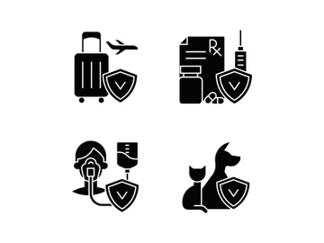 Insurance and protection black glyph icons set on white space preview picture
