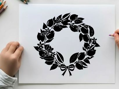 Silhouette of a decorative leafy wreath with bow