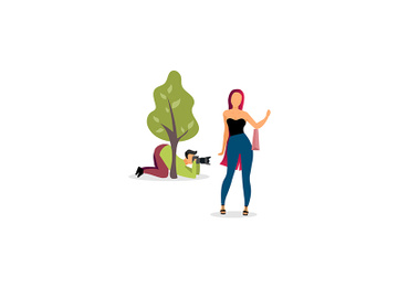 Paparazzi photographer behind tree flat vector illustration preview picture