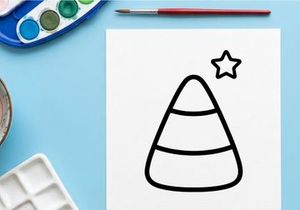 Candy corn icon with a star. Minimalist Halloween candy vector illustration.