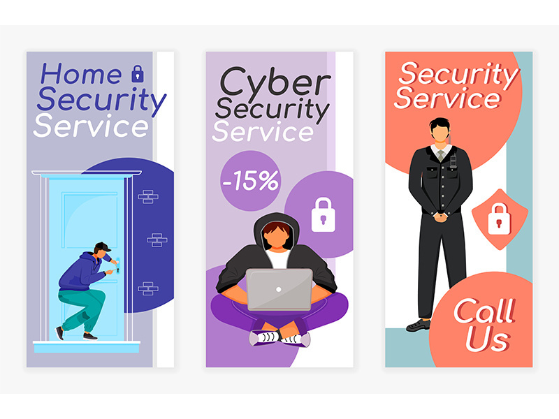 Security services flyers flat vector templates set