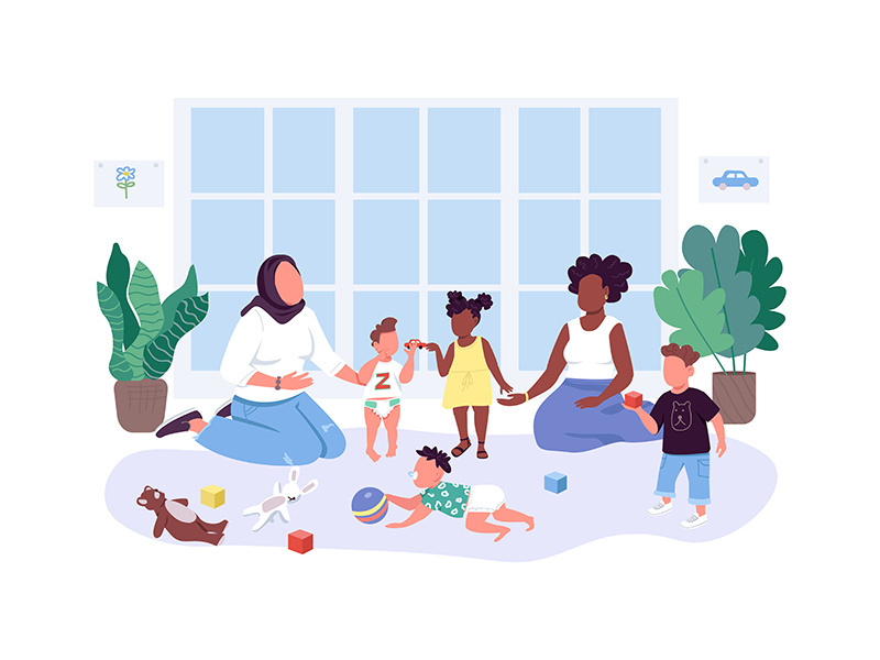 Mothers help mothers flat color vector faceless characters