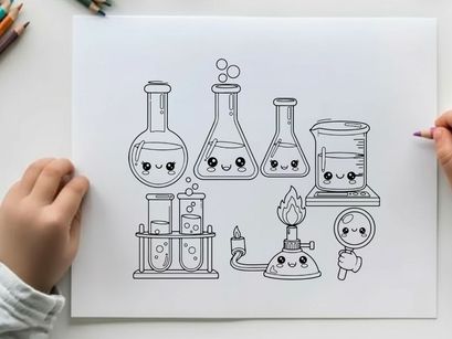 Cute lab equipment characters vector illustration flat design