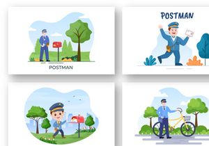 10 Postman Cartoon Vector Illustration