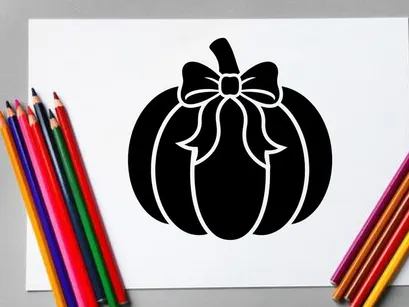 Calabaza negra de Halloween con moño para decoración de otoño y festividades