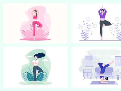 18 Yoga or Meditation Flat Design Illustration