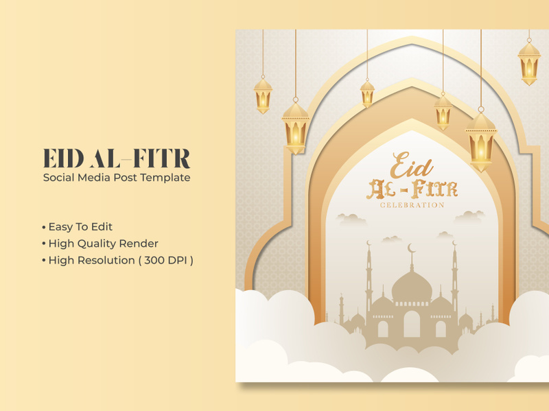 Eid Al-Fitr social media post template design Premium Vector